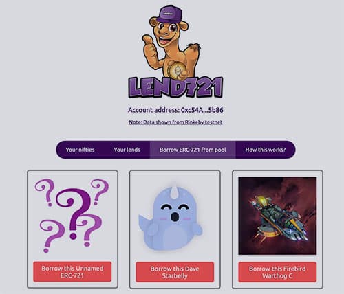 screenshot lend721 nft lending decentralized application